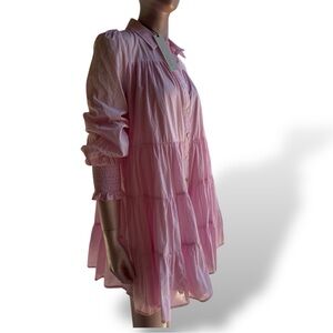 NWT Pinch Mini ANTHROPOLOGIE Dress cotton Long/sl pastel pink‎ baby doll S M